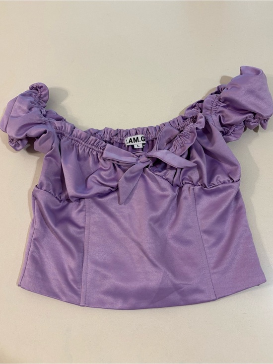 I.AM.GIA Tops - I.AM.GIA Lavender Puff-Sleeve Off-Shoulder Crop Top
